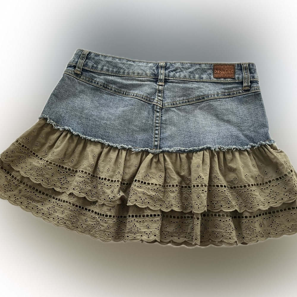 Denim Ruffle/Layered Mini Skirt - Picture 3 of 7